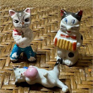Vintage Ceramic Cat Figurine Trio From Japan With Hand-Painted Details